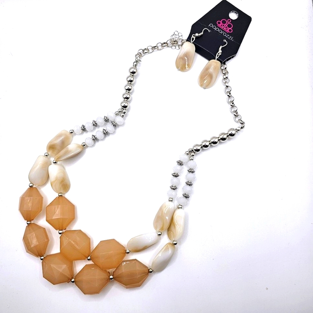 Seacoast Sunset In Brown Necklace & Earring Combo Whimsical Natural Tones